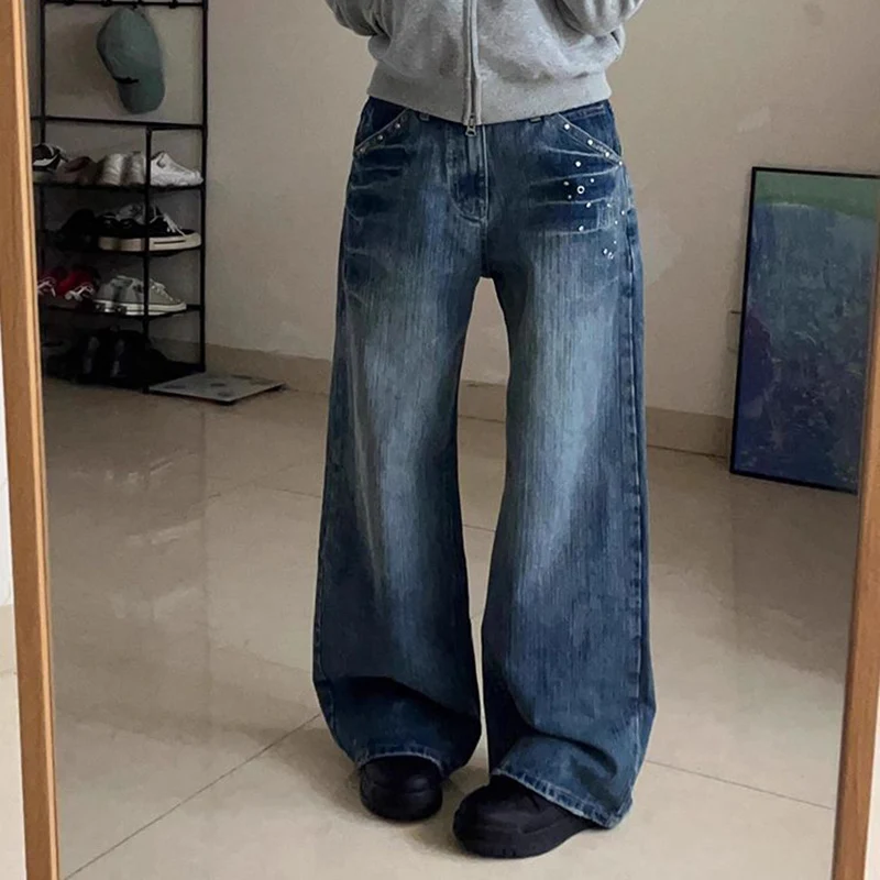 Chic Fashion Lady High Waist Jeans Pants Girls Casual Wide Leg Denim Trousers Female Retro Korean Designer Loose Pants