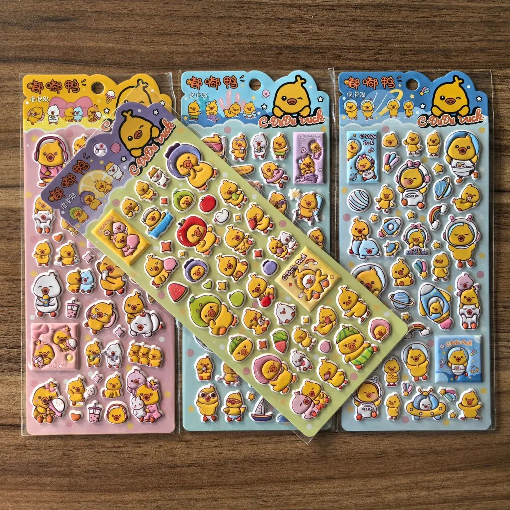 

4-листые 3D-наклейки с милой уткой Дуду — мультяшные наклейки с пузырьками для детских поделок, тетрадей и декора, магазин AnimeWorlds