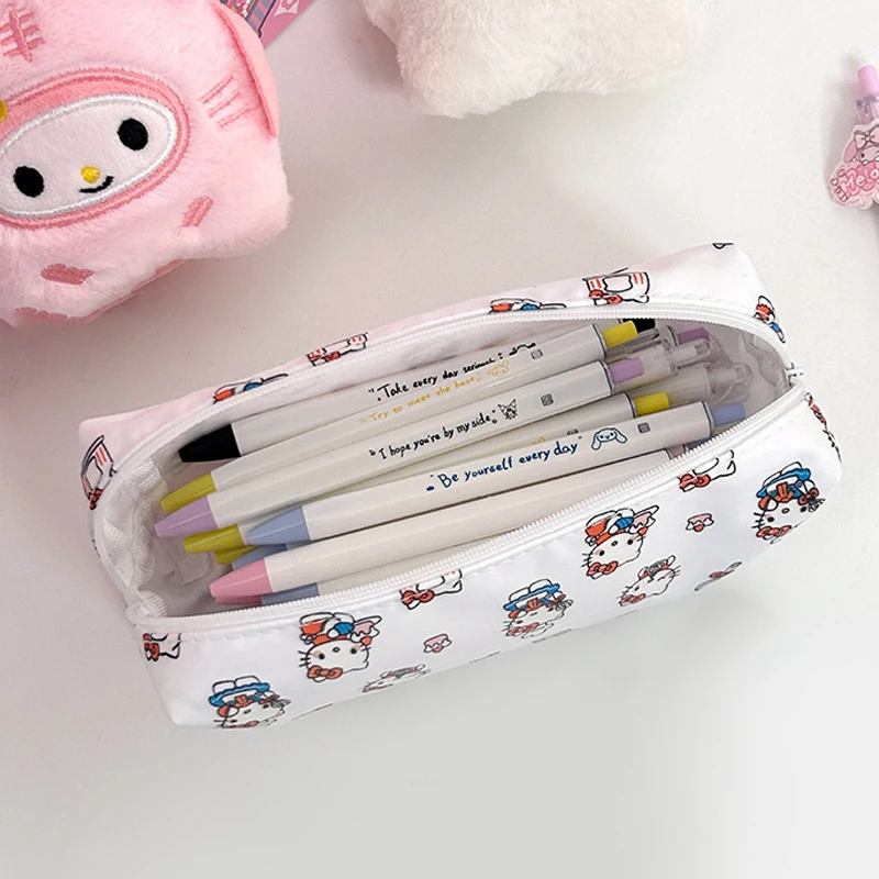 Sanrio Hello Kitty Pencil Pouch Large Capacity Pen Case Kt Cat Cosmetic Bag Girls Student Supplies Stationery Gifts