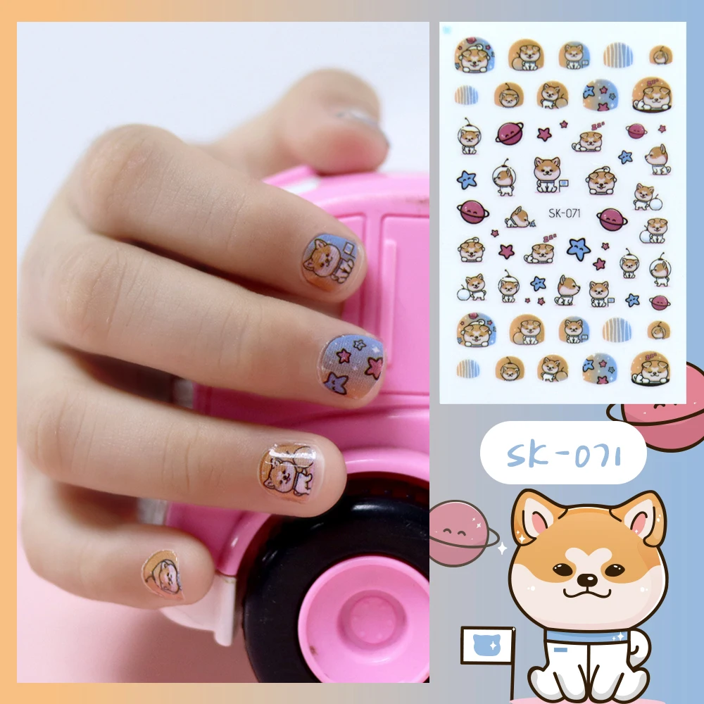 Piękny Corgi Nail naklejka artystyczna Cartoon niedźwiedź kot słodka truskawka paznokci naklejka DIY suwak dla dzieci dziewczyna klej do ozdabiania paznokci dekoracji