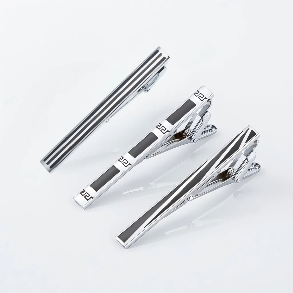 أزياء ربطة عنق معدنية كليب بسيط الأعمال الزفاف الأسود المينا رابطة عنق كليب للرجال التعادل بالجملة