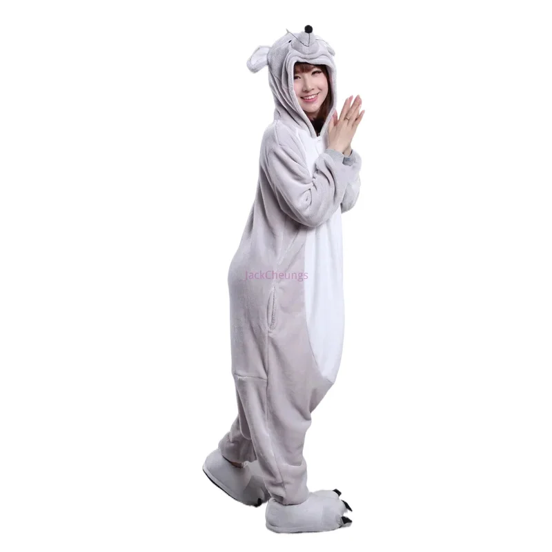 الكبار الفانيلا Kigurumi الحيوان زي رمادي الفئران الفئران المرأة أو الرجال نيسيس بيجامة لحفلة الهالوين كرنفال