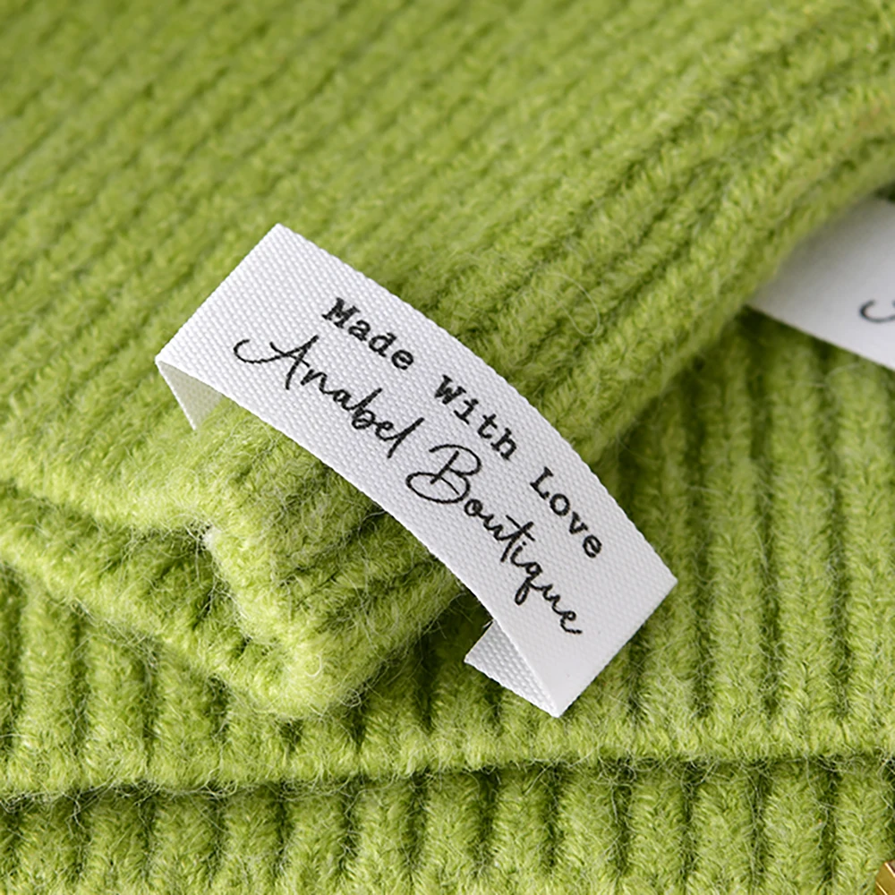 

Organic Cotton Custom Webbing Label 0.59"x2.36" for Crochet Bag, Tote Purse – Eco-Friendly Printed Sew-in Tag for Handmade