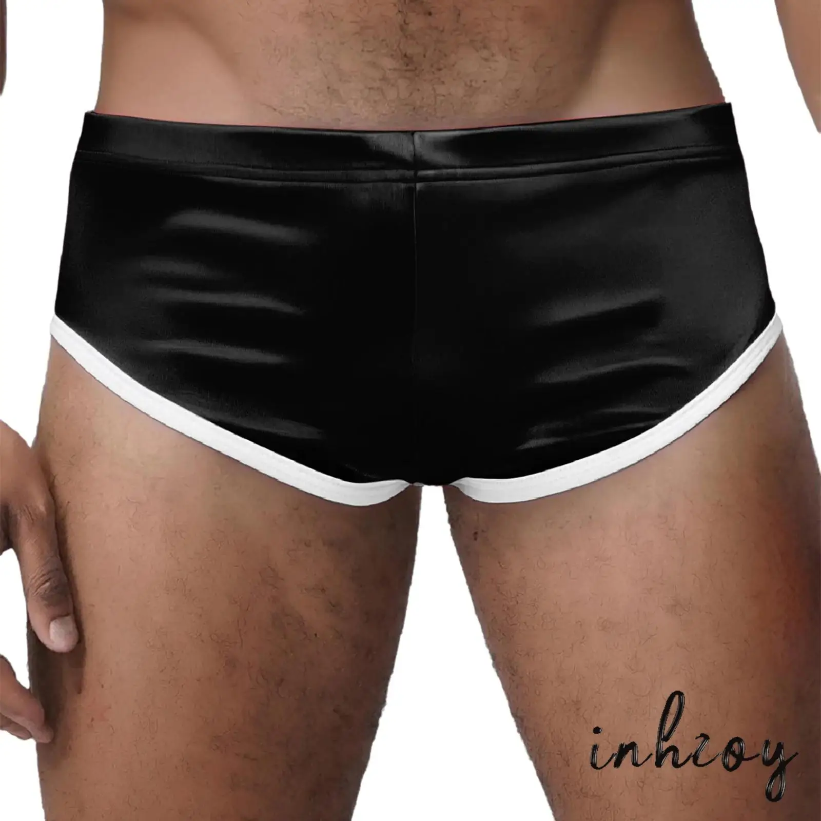 Mens Running Shorts Low Rise Ultra Short Quick Dry Stretchy Elastic Waist Color Block Hot Pants for Gym Beach Workout