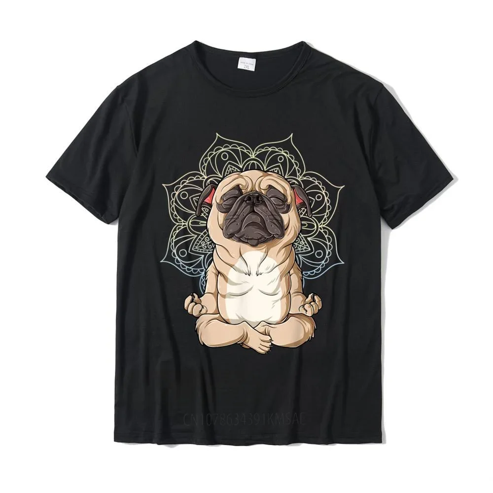 Pug  T Shirt Mandala Funny Spiritual Meditation Chakra T-Shirt Leisure Tops & Tees Cotton Male Tshirts Leisure Rife