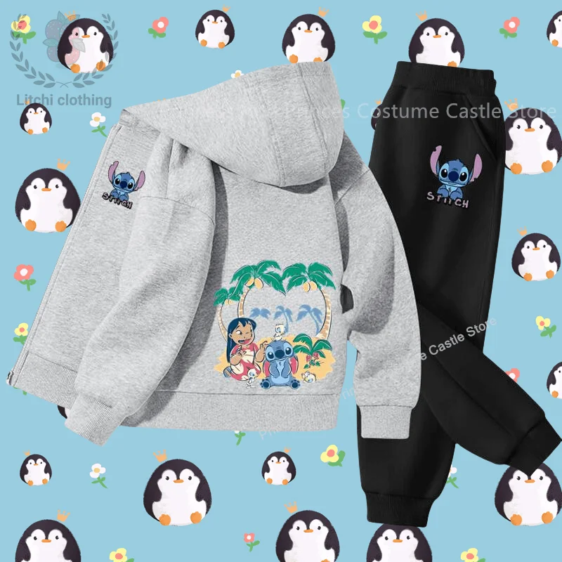 Zipper jacket set Stitch Disney Cartoon Jacket Boys Coats Children Clothing Woodstock Autumn Girls Clothes Cartoon Jeans Coat