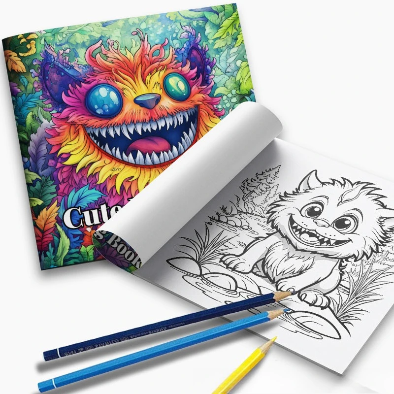 Cute Monster Coloring Book Psychedelic Furry Creature Forest Leaf Stress Relief Drawing Book