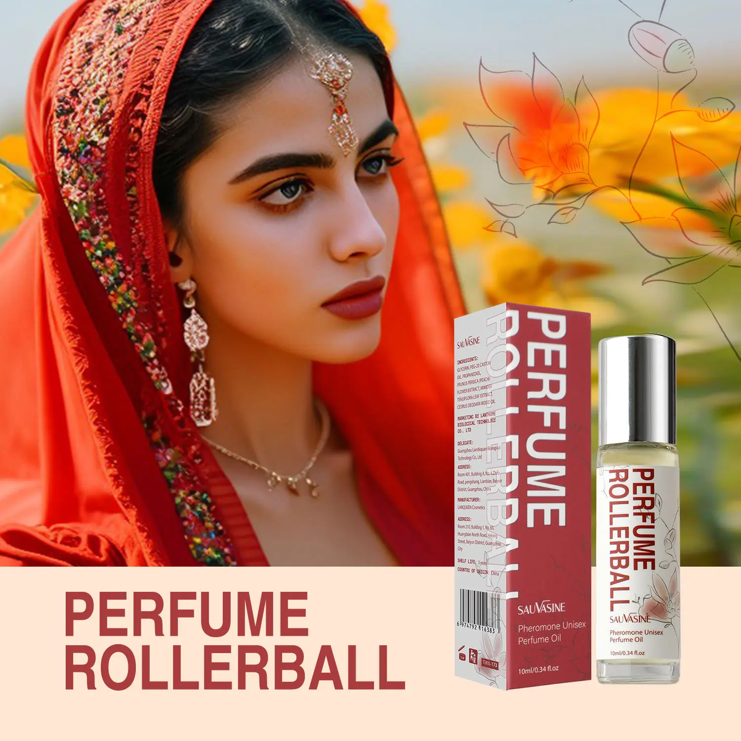 Roll-on perfume, concentrated, natural, eau de parfum, fresh, mild, long-lasting, mini perfume