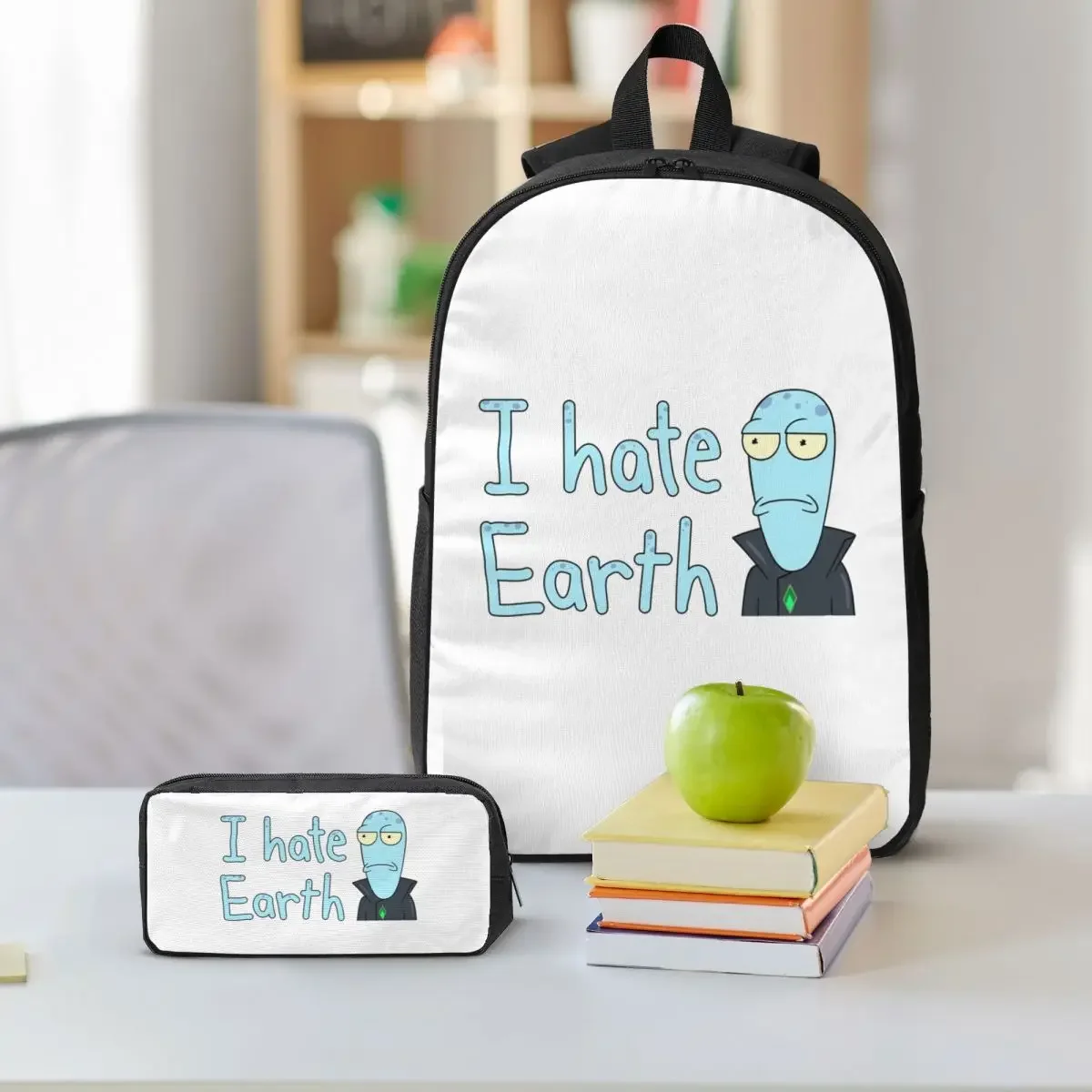 Korvo I Hate Earth Solar Opposites Cartoon Backpack BookBag School Bag Computer Shoulder Bags 3ps Lunch Bag Pencil Case