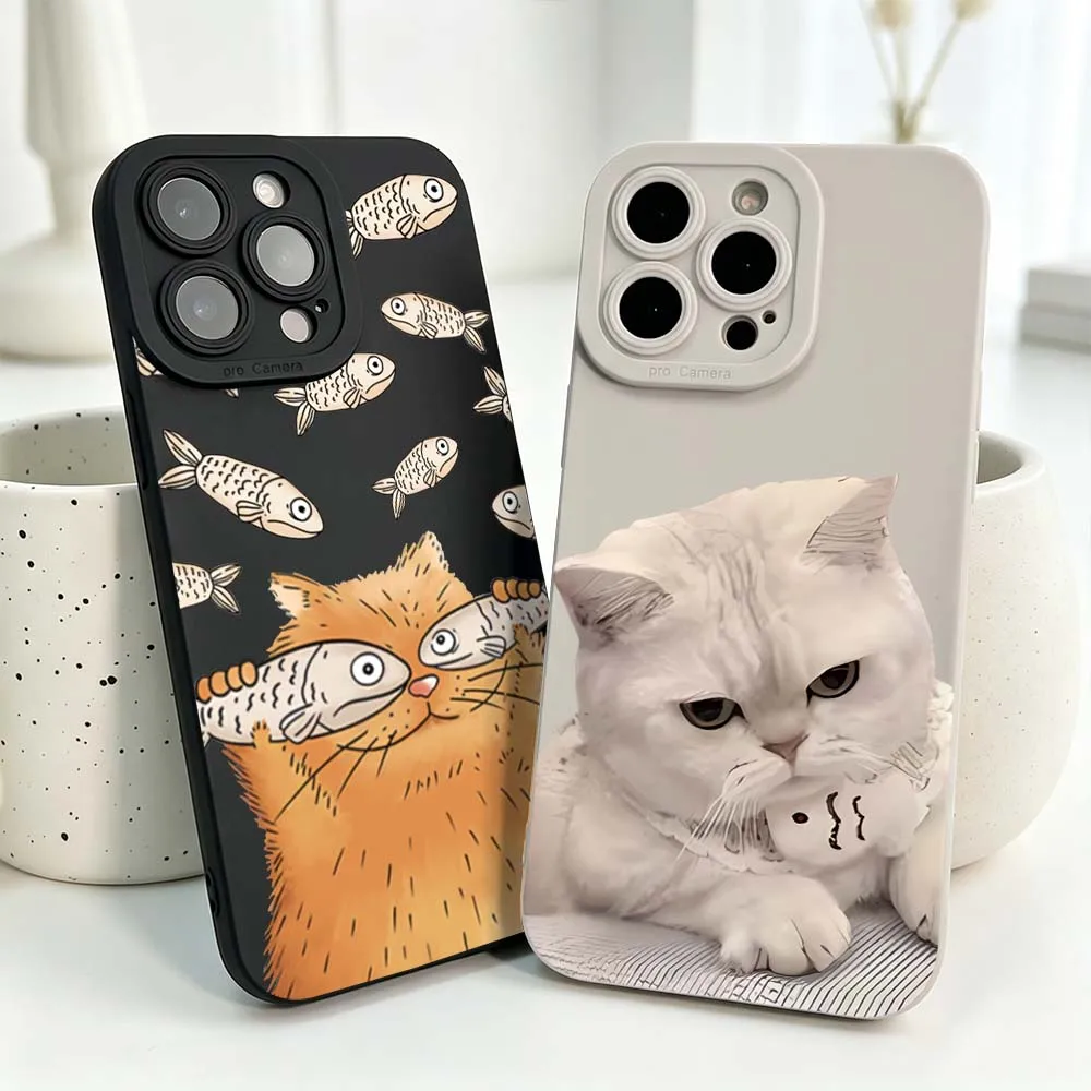 Funda de Silicona con Diseño de Gato Británico de Pelo Corto Blanco para iPhone 17 Air 16 15 14 13 12 11 Pro Max Plus Mini, Resistente a Caídas
