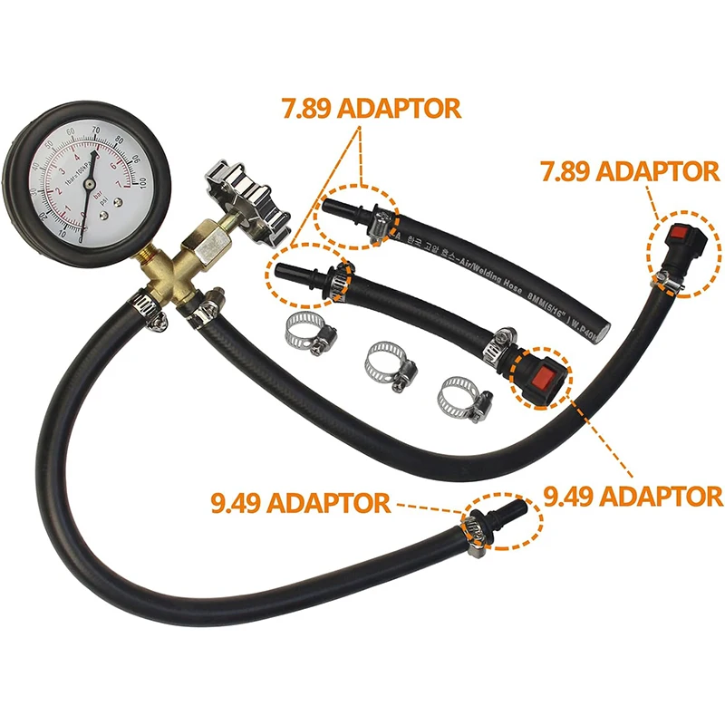 Quick Connected Fuel Injection Pump Pressure Tester Gauge With Valve 0~100PSI