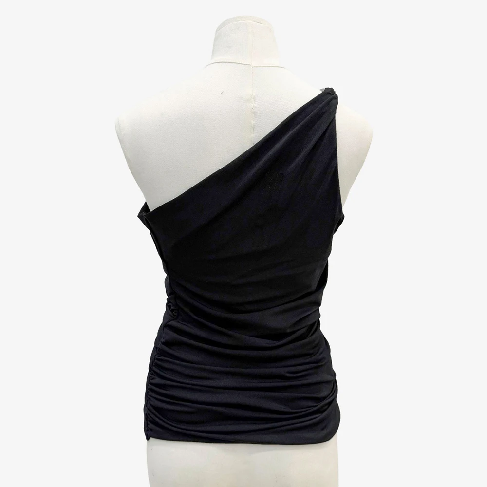 Pleated Slim-Fit Women's Sleeveless Tank Top Metal Buttons Elegant One-Shoulder Design Commuter Tank Top 2026 Spring New Y2k