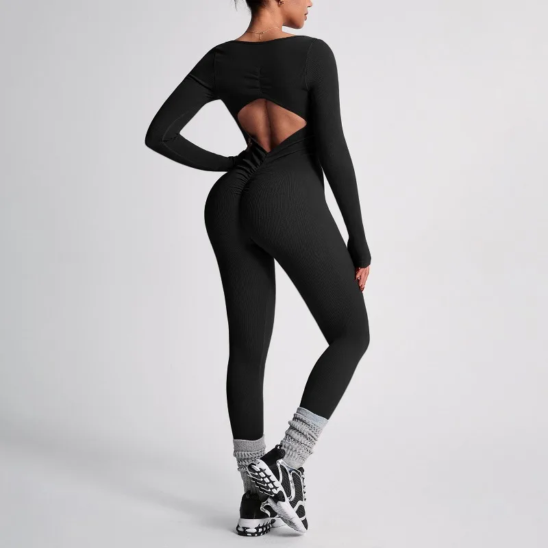 

Womens Seamless Backless Yoga Jumpsuit High Waist Tummy Control Workout Bodysuit No Padding Running Gym Fitness Long Pants
