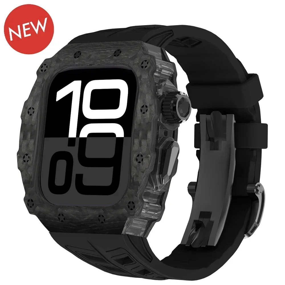 

Luxury Carbon Fiber Case Modification Kit for Apple Watch Ultra 2 49mm 44mm 45mm Case Fluororubber Strap Iwatch 9 8 7 6 SE 5 4 3
