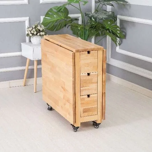 Solid wood folding dining table 8 people rectangular household telescopic small apartment mobile multi-functional dining table