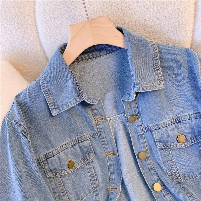 Short Sleeved Denim Jacket for Women Summer Thin 2024 New Loose Casual Versatile Short Shirt Jacket Top Lapel Clothes