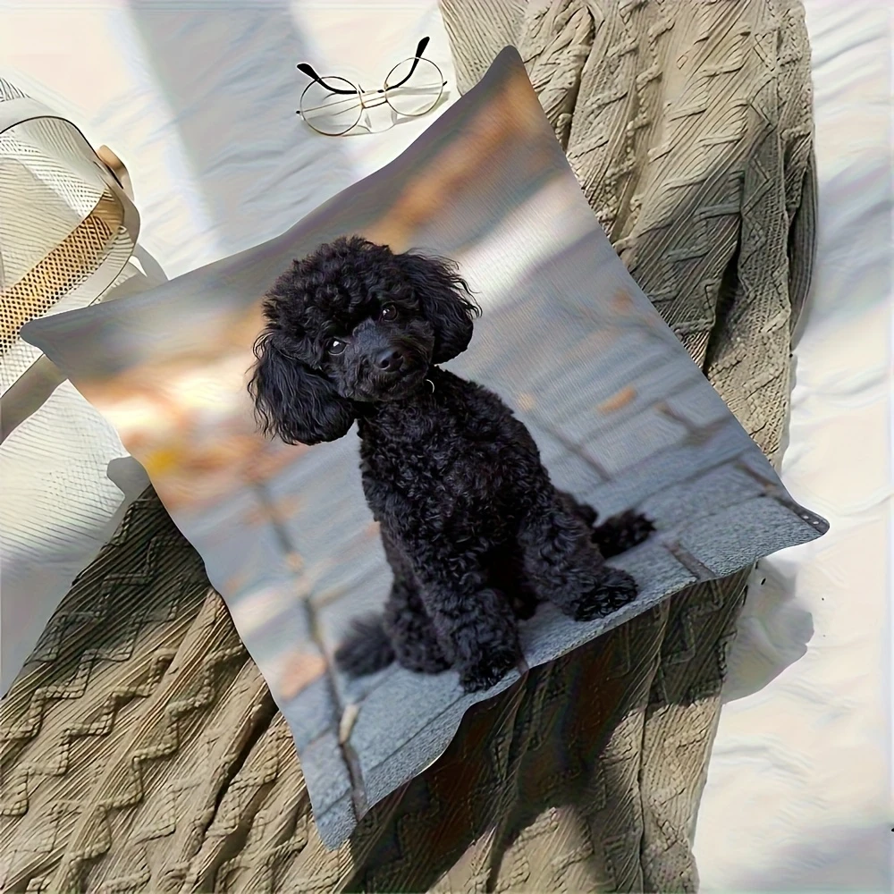 1PC Black Poodle Teddy Dog Pillow CoverPolyester Cushion Case for Sofa Couch Living Room Bedroom Home Decor