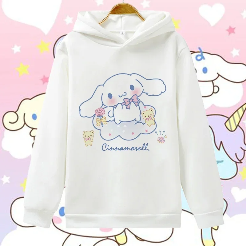 Sanrio Cinnamon Solid Plush Hoodies Cute Print Hooded Sweatshirts Kawaii Long Sleeve Cartoon Hoodie For Women