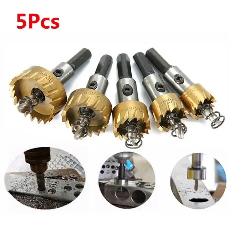 

5Pcs Carbide Tip HSS Drill Bit Hole Saw Set Stainless Steel Metal Alloy 16/18.5/20/25/30mm Woodworking Tools