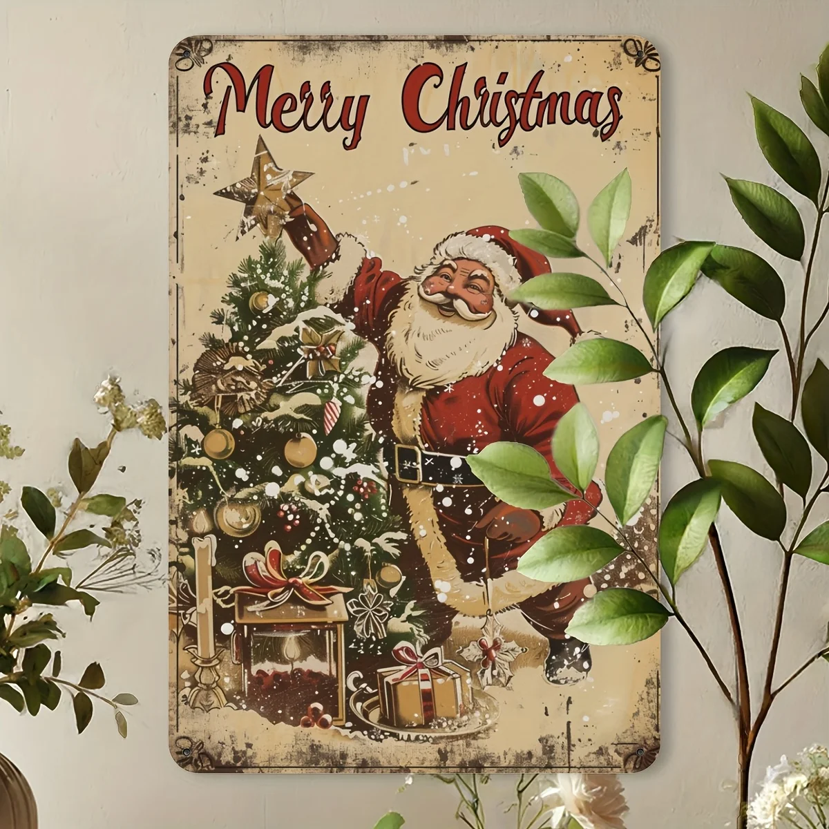 Santa Claus Vintage Metal Tin Sign, Indoor Outdoor Hanging Tin Picture Decoration, Wall Room House Bedroom Restaurant