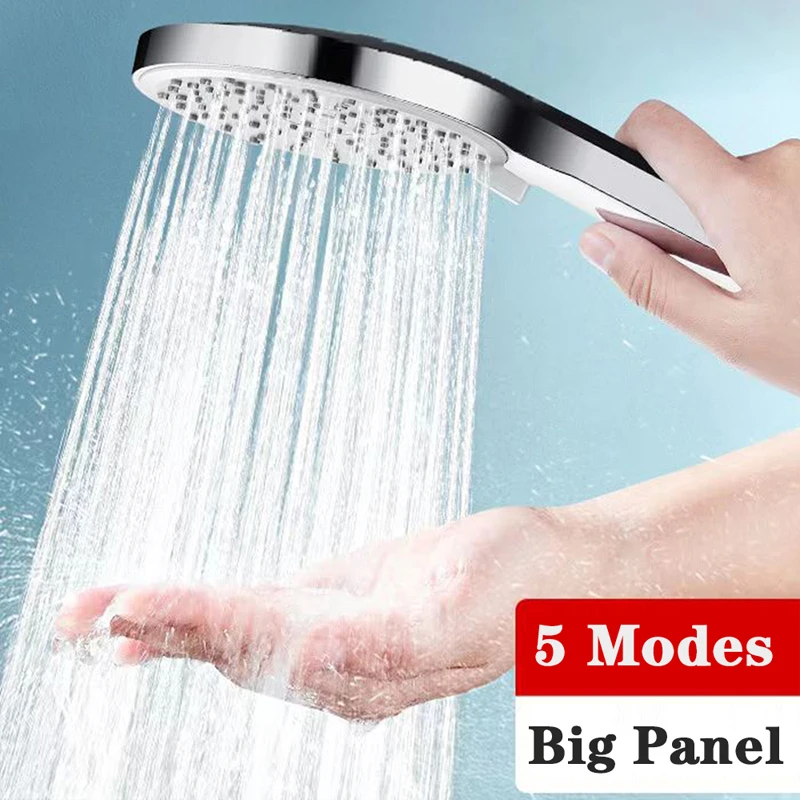 6 Modes Large Flow Supercharge Ceiling Mounted Shower Head Silver 5 Modes Big Panel High Pressure Rainfall Shower Accessories