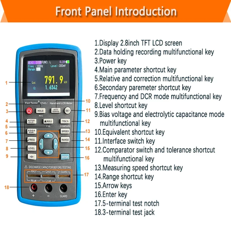 East Tester LCR Digital Bridge Meter ET43 USB Handheld High Precision Capacitance Inductance Resistance Test Digital Display