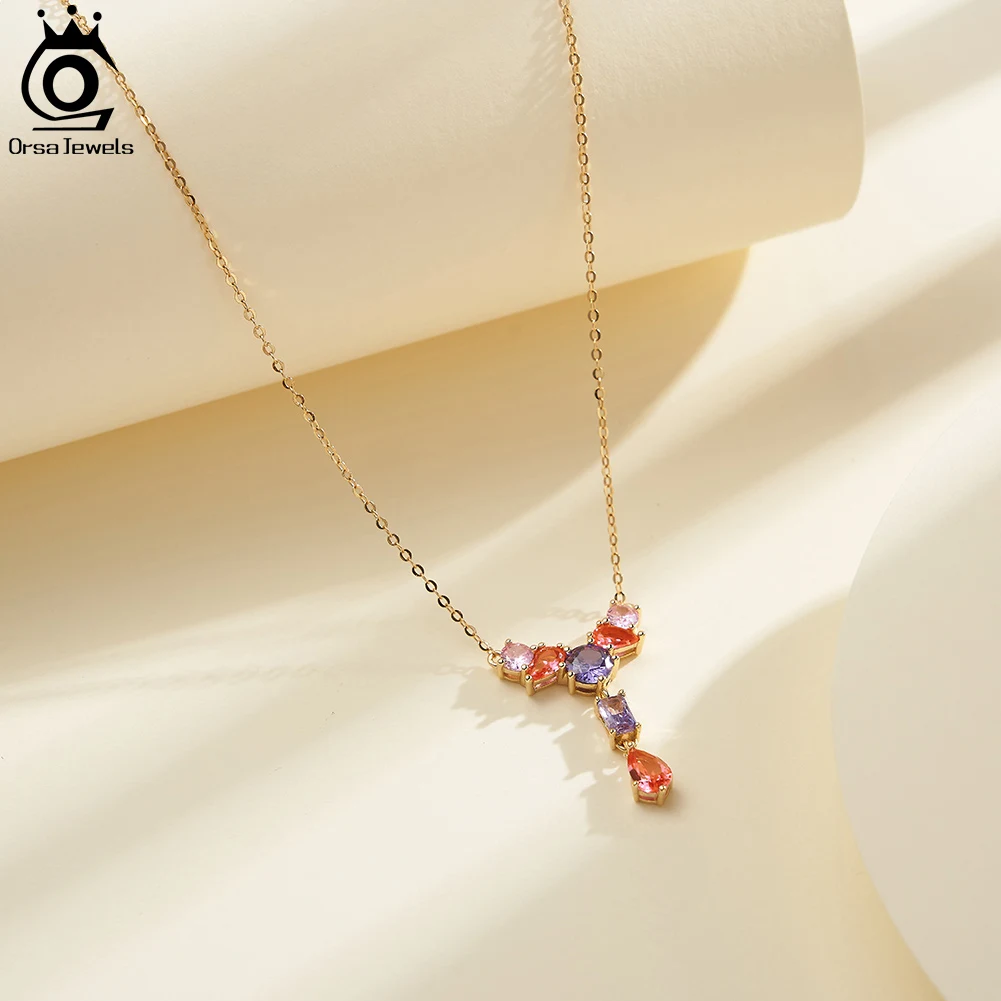 ORSA JEWELS 925 Sterling Silver Y-Shaped 4A Cubic Zirconia Pendant Necklace for Women Handmade Necklace Party Jewelry Gift EQN74