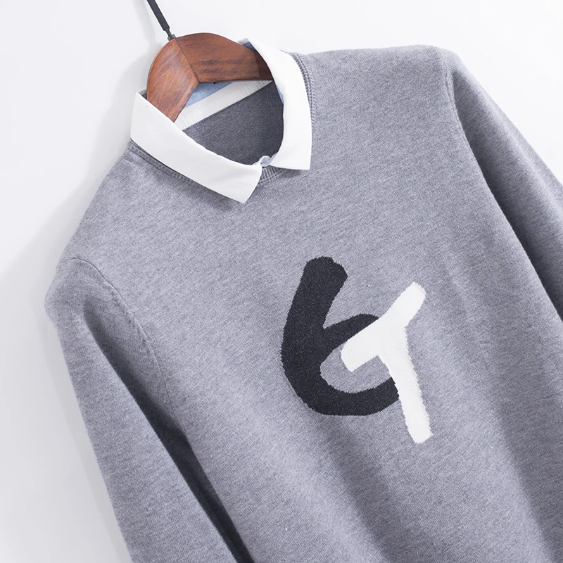 

Весенне-осенний вязаный свитер с воротником irt, искусственная двухсекционная толстовка с капюшоном, мужская модная повседневная длинная све, молодежный прямой трикотаж...