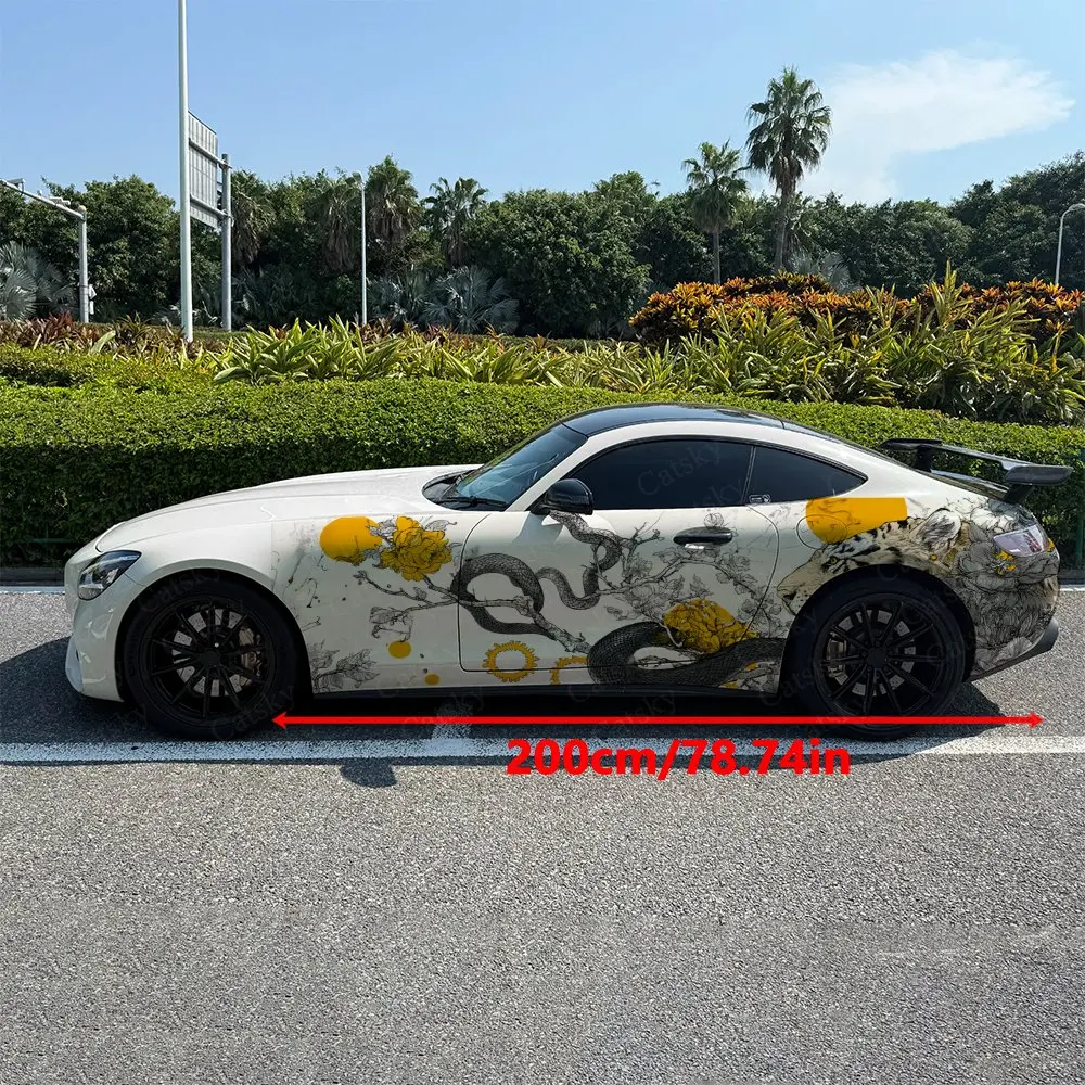 2pcs Tiger Snake Confrontation Power, Durable, Fade-resistant, Enhance Vehicle Aesthetics With Artistic Design Car Vinyl Wraps