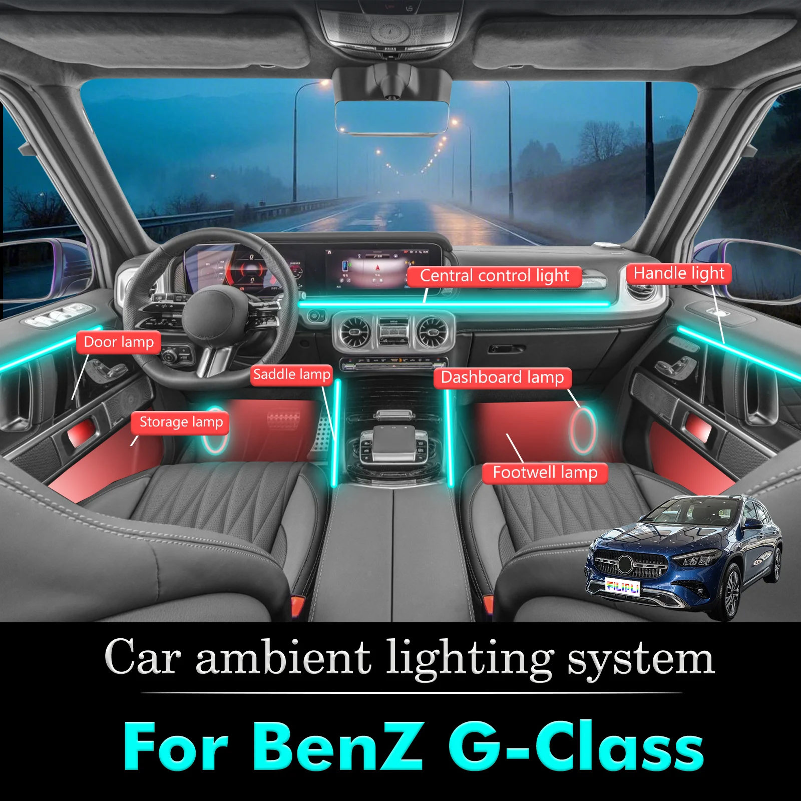 

For BenZ G-Class Smart Remote Control RGB 64 Colors LED Car Interior Ambient Light Energy Saving Efficient Lamp Kit
