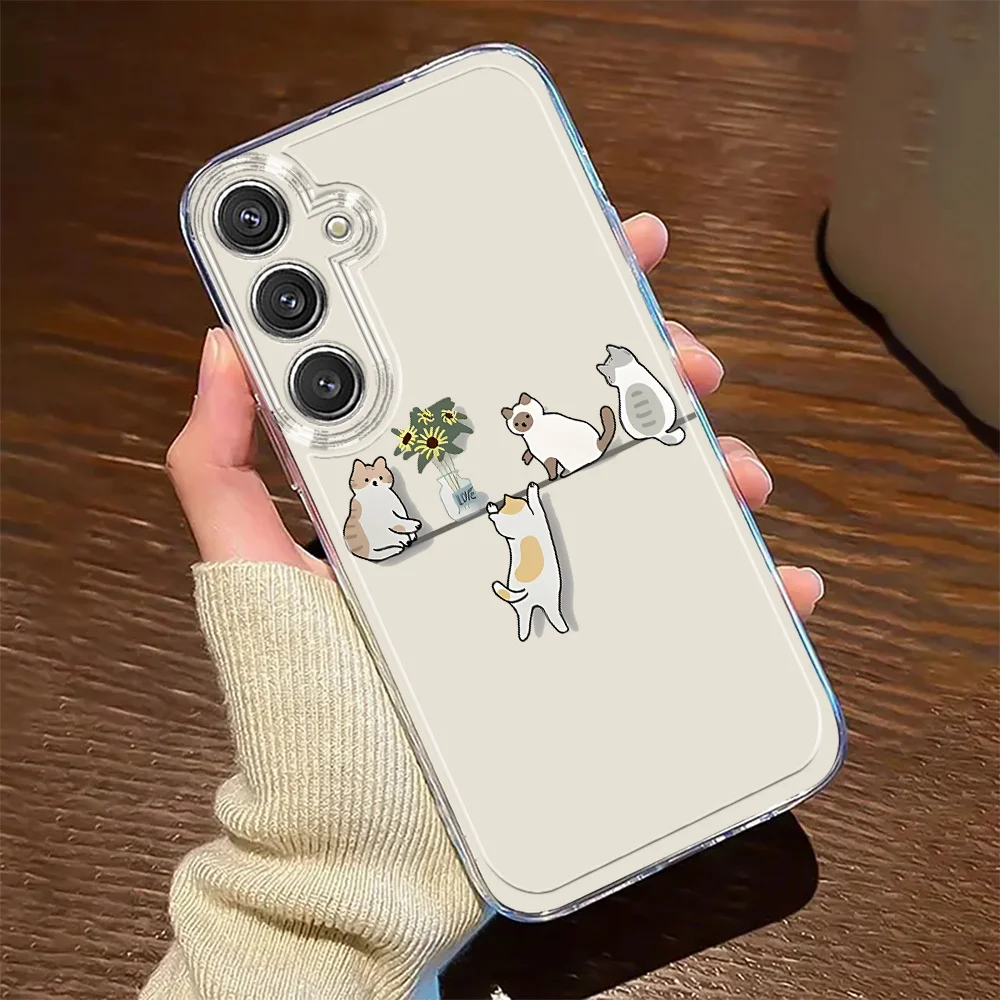 Four kitten-pattern transparent phone case for Samsung Galaxy A53 A54 A55 A56 5G/ S26 S23 S24 25 FE S22 Plus Ultra soft cover