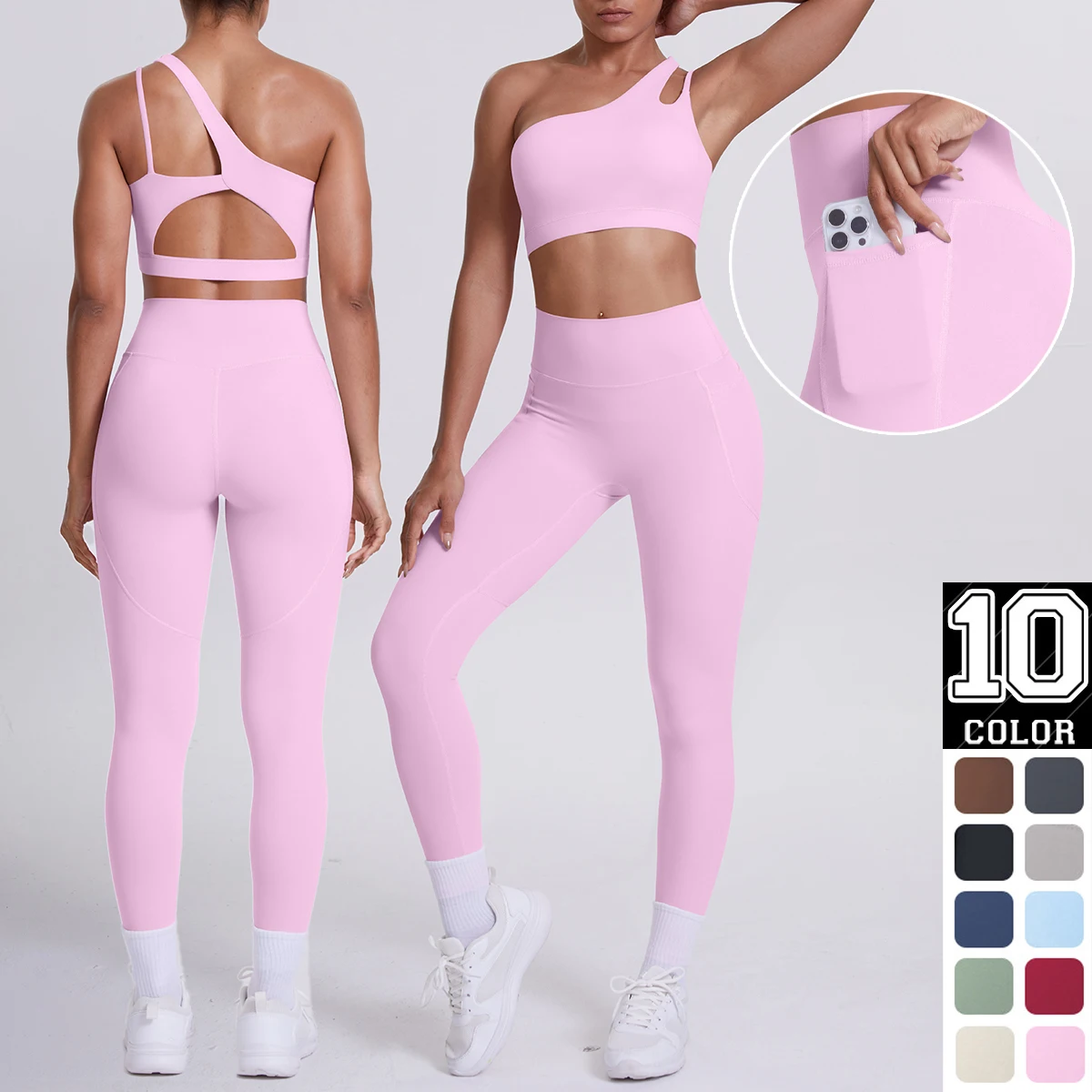 2PCS Women Yoga Set Breathable Summer Beautiful Back Yoga Bra Gym Push Up High Waisted Yoga Pockets Leggings Yoga Sportswear Set