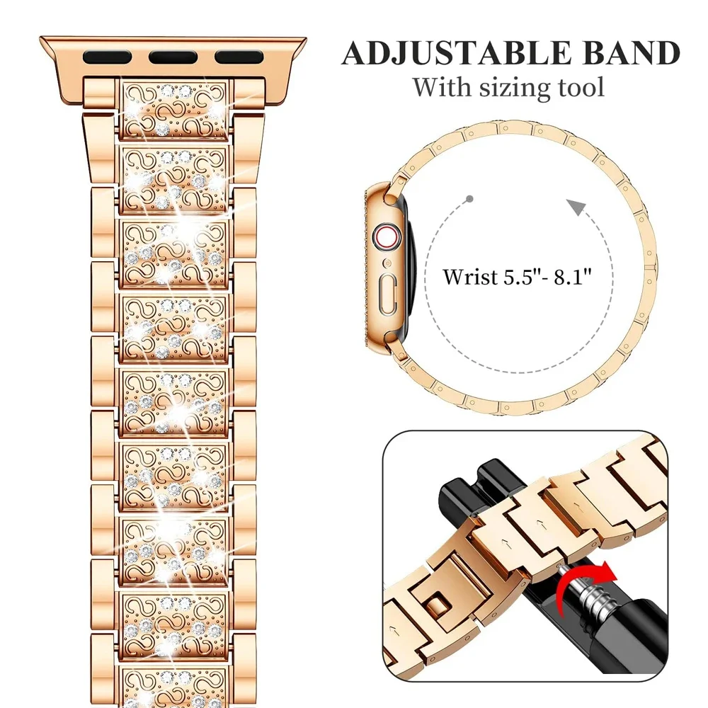 Bling strap+case for apple watch 40mm 44mm 42mm 46mm band protector case iwatch 41mm 45mm 10 9 8 7 se 6 5 4 ultra 2 49mm strap