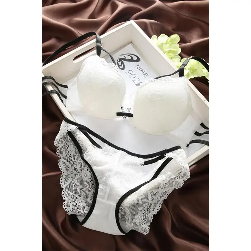 Японское белое кружевное нижнее белье с чашкой W, красивое нижнее белье для девочек, тонкое сексуальное собранное нижнее белье, комплект с бюстгальтером