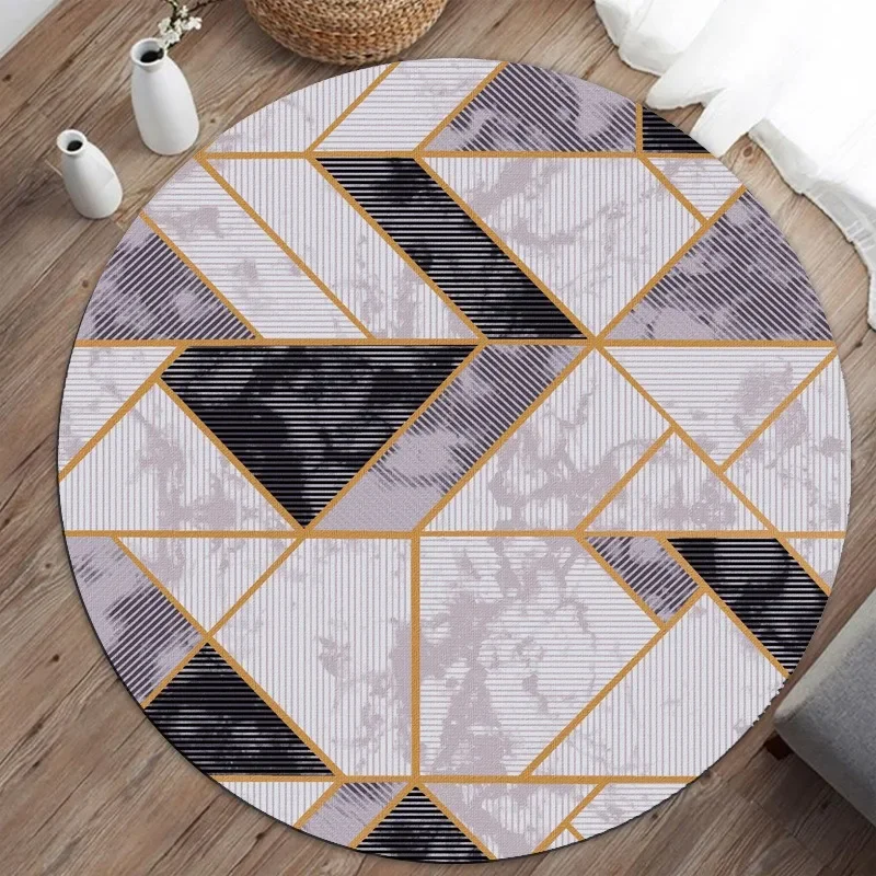 

Современный круглый ковер с геометрическим рисунком – узор плитки с золотым акцентом, роскошный мягкий прочный декор пола для гостиной