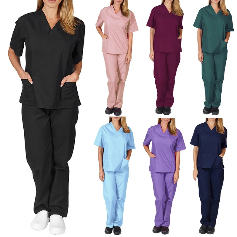 High Quality Solid Care Scrub Women'S Uniform Elastic Pet Clinic Nurse V-Neck Doctor'S Work Clothes Elastic Quick Drying Suit