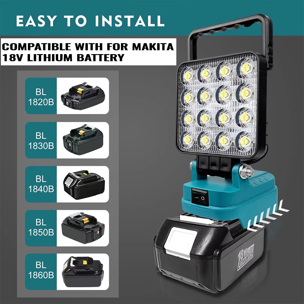 Handheld LED Work Light For Makita/Milwaukee/Dewalt 18V Lithium Battery  Flashlight Flood Light For Emergency Workshop Use