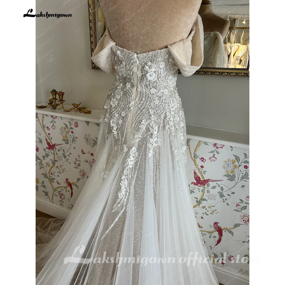 Lakshmigown Schulterfreies Perlen-Spitzenkleid A-Linie V-Ausschnitt Hochzeitskleid für Frauen 2026 Robe Boho Strand Hochzeitsfeier Kleid Maßanfertigung – Detail 8
