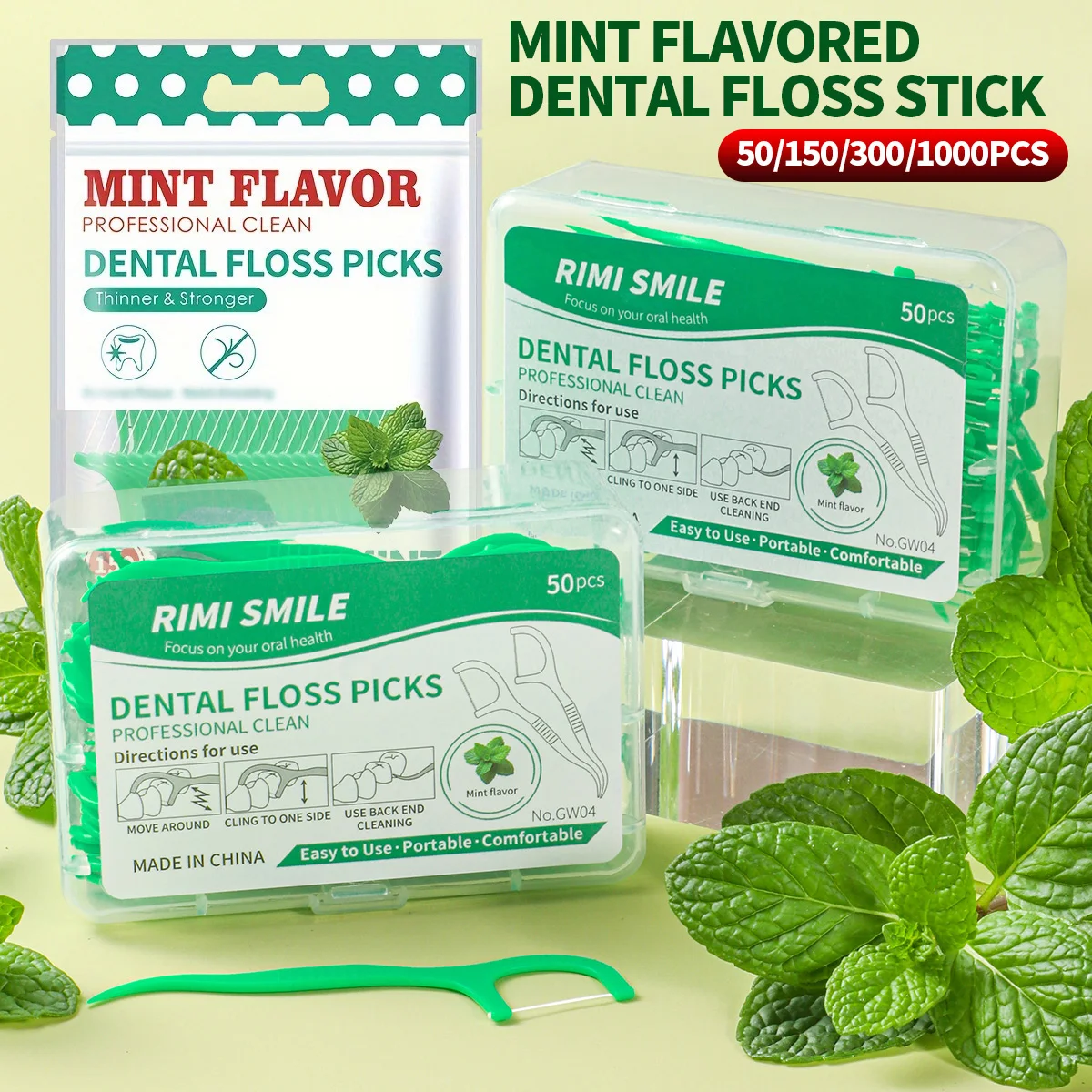 

1000/300/150/50PCS - bagged and boxed mint flavored dental floss stick, cleaning tool for interdental gaps