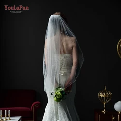 YouLaPan V06 1 Tier Bridal Veil with Comb Short Fingertip Length Bridal Veil Pearl Veil White Ivory Veil Wedding Accessories