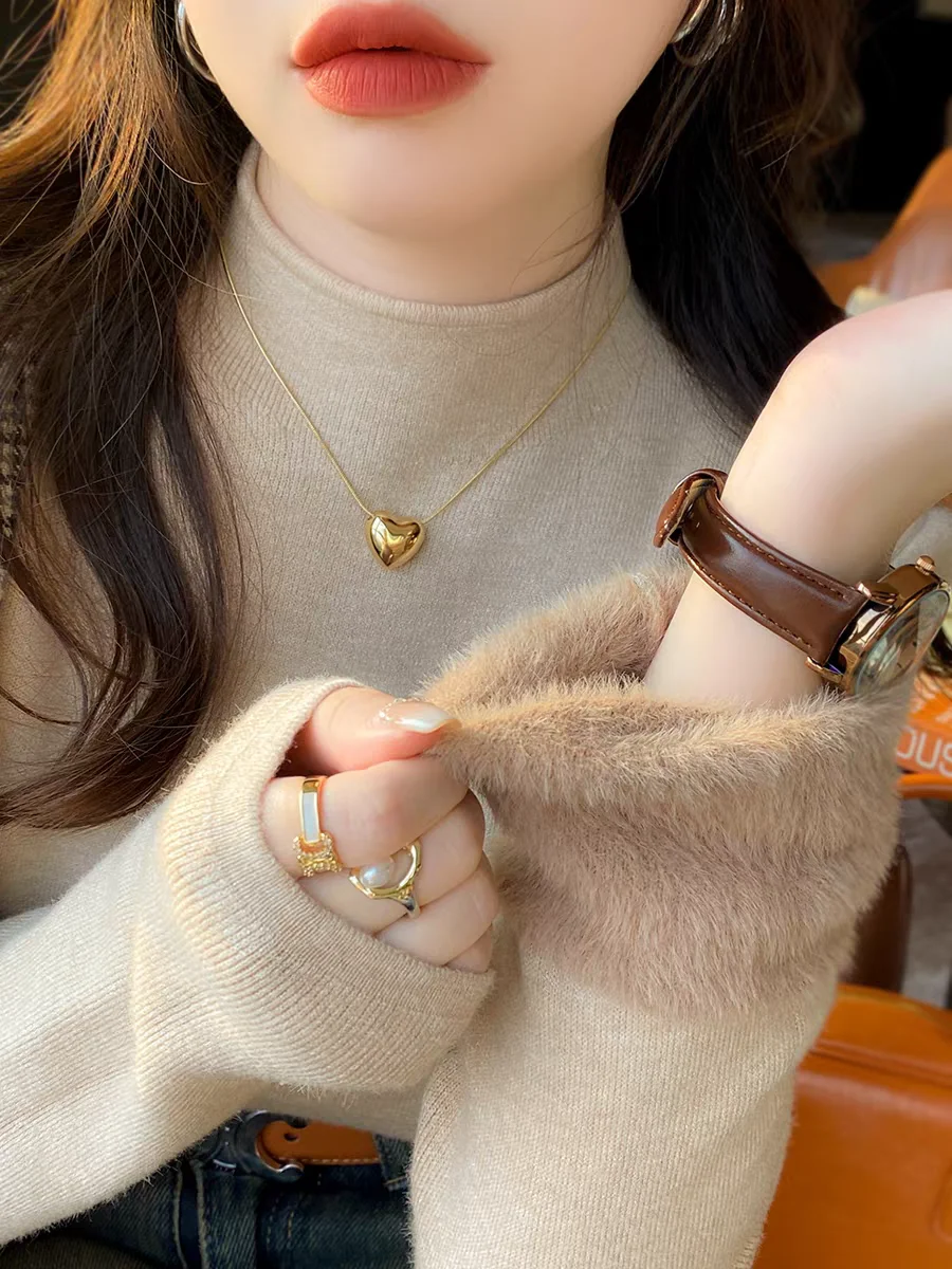 سترة نسائية من قطعة واحدة من Thiened Fce لخريف وشتاء f بياقة عالية طويلة محبوكة irt دافئة جذابة Sle... #1