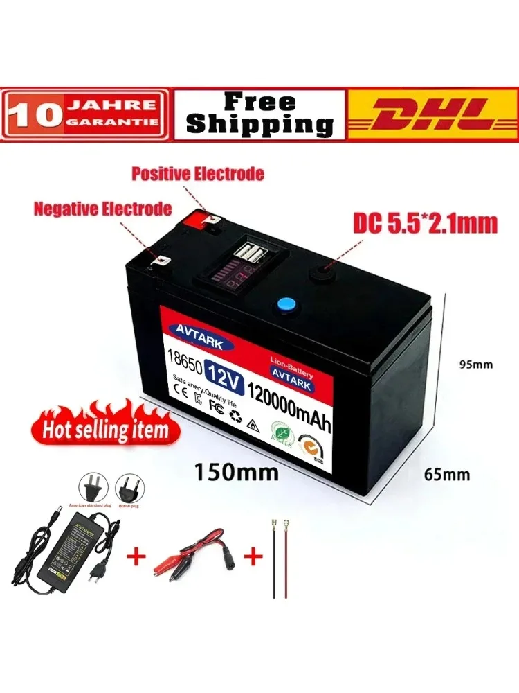 

12V 120Ah 18650 lithium battery Built-in BMS pack Rechargeable battery for solar energy electric vehicle battery