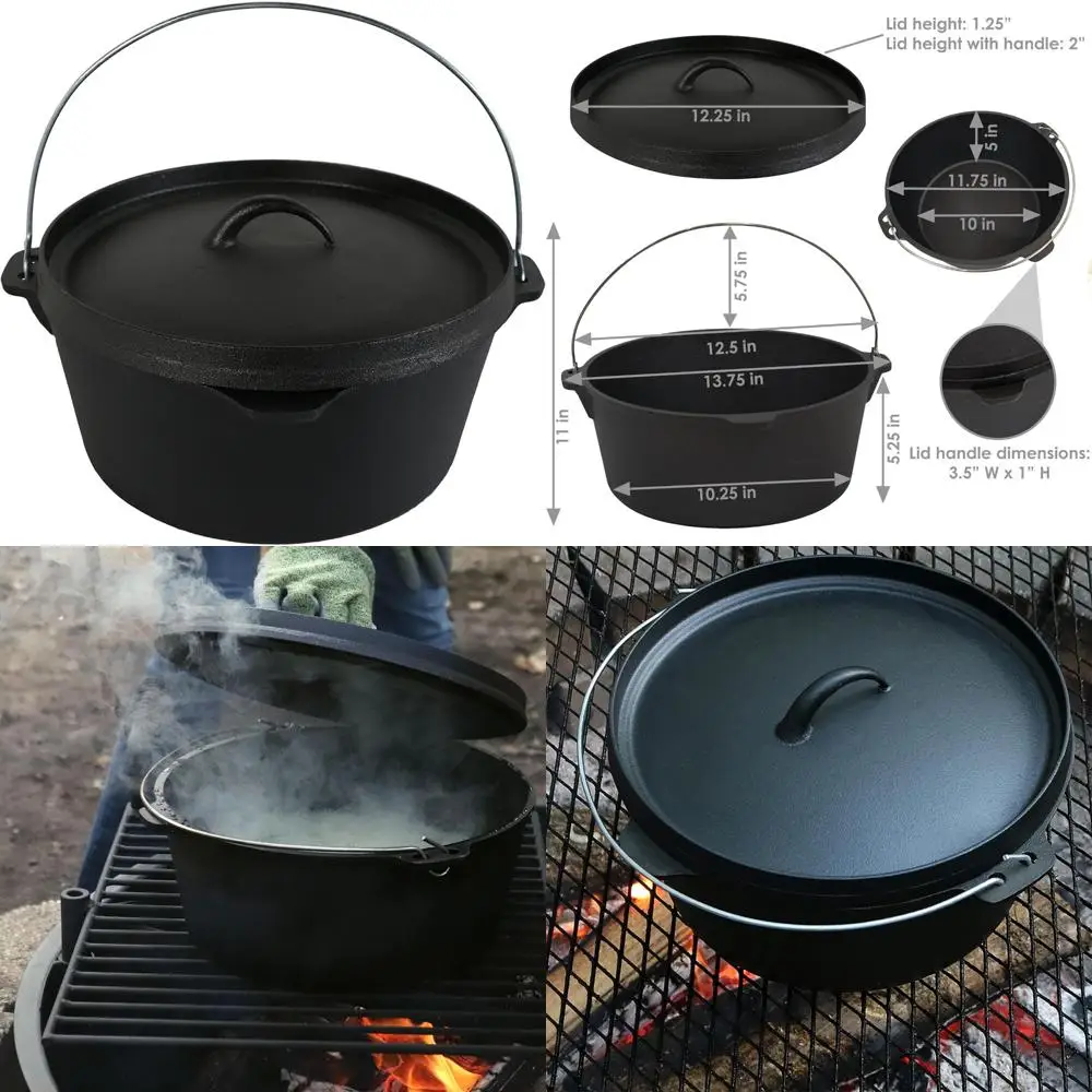 

8-Quart Pre-Seasoned Cast Iron Deep Black Dutch Oven Pot with Lid and Handle - Camp Chili, Stew, and Soup Pot