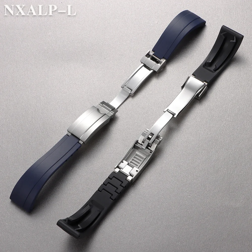 롤렉스 데이토나 Submariner 워터 고스트 실리콘 시계 밴드 접이식 버클 남성용 스포츠 다이빙 팔찌 용 20mm 고무 시계 스트랩