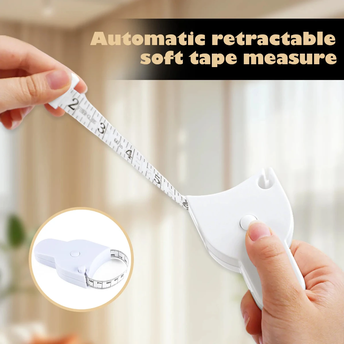 150CM Automatic Retractable Body Tape Accurate Fitness Arm Chest Waist Caliper Centimeter Inch Measure Tape White/Black Tool