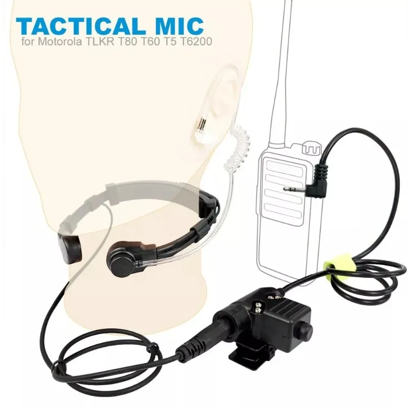 Walkie Talkie Microphone Heavy Duty U94 PTT Neck Throat Mic Earpiece Radio Tactical Headset for Motorola T80 T60 T5 T6200 T5410