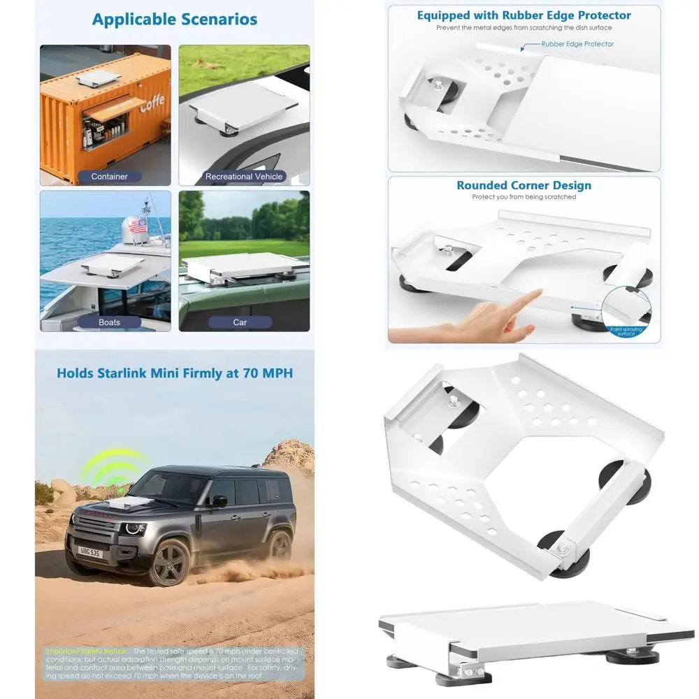 

Компактный комплект магнитного крепления Starlink Mini для транспортных средств, быстросъемный механизм для автомобилей, фургонов, лодок и многого другого, всасывание 264 фунта, четырехсторонний