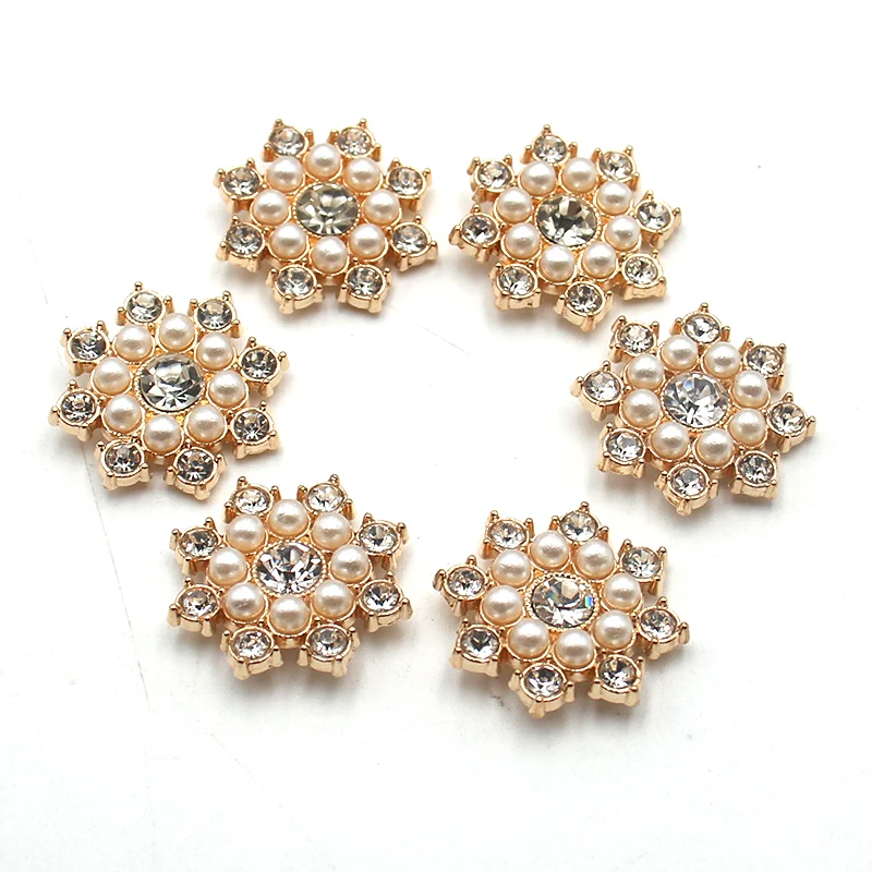 Fashion 10 Pieces 25mm Round Flower Alloy Shiny Rhinestone Pearls DIY Creative Clothing Bow Hair Accessories Jewelry Accessories