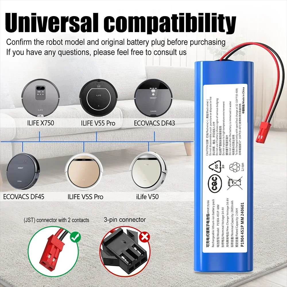 Rechargeable Battery 14.4V 6800mAh for ilife V50 V55 V8s V3s Pro V5s Pro V8s X750 Robot Vacuum Cleaner 18650 lithium Battery