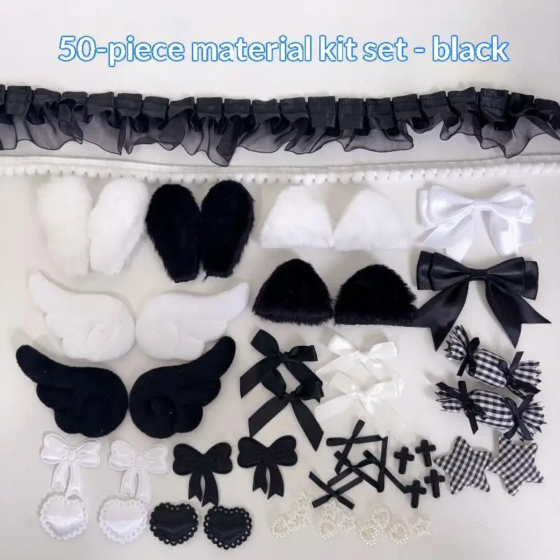 Sweet Ita Bag DIY Decor Kit Lace Ribbon Bow Wing: 50Pcs Itabag Accessories Lolita Anime Card Badge Handmade Craft